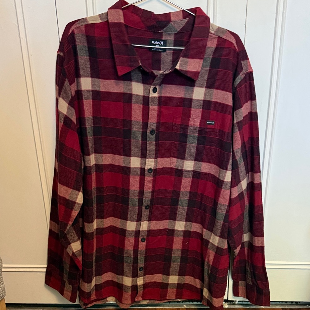 Hurley Men's Burgundy and Black Plaid Shirt Portland organic flannel